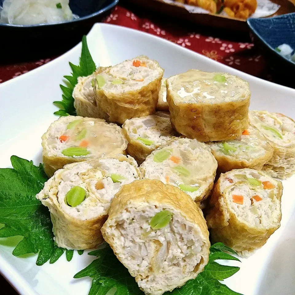 鶏挽き肉の油揚げ巻き煮|とまと🍅さん