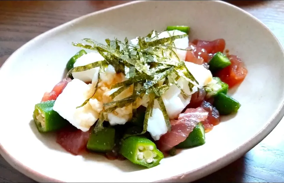 マグロと長芋とオクラのネバネバ和え|じょうさん