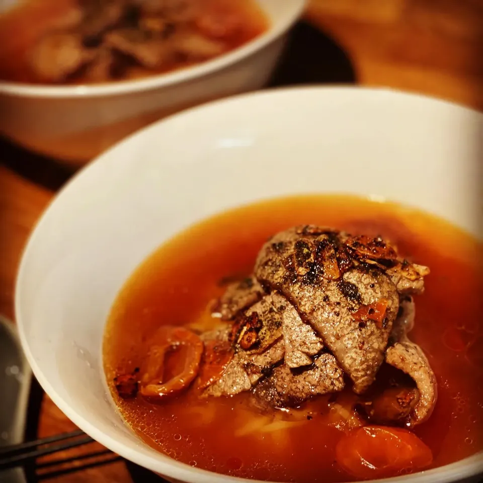 Snapdishの料理写真:Dinner ! Dinner ! 
Rice Noodles 🍜 in a Beef Oxtail Stock with Szechuan Wagyu Beef cook in Garlic Butter #noodles #beefstock #homecooking 
#chefemanuel 
#ilovec|Emanuel Hayashiさん