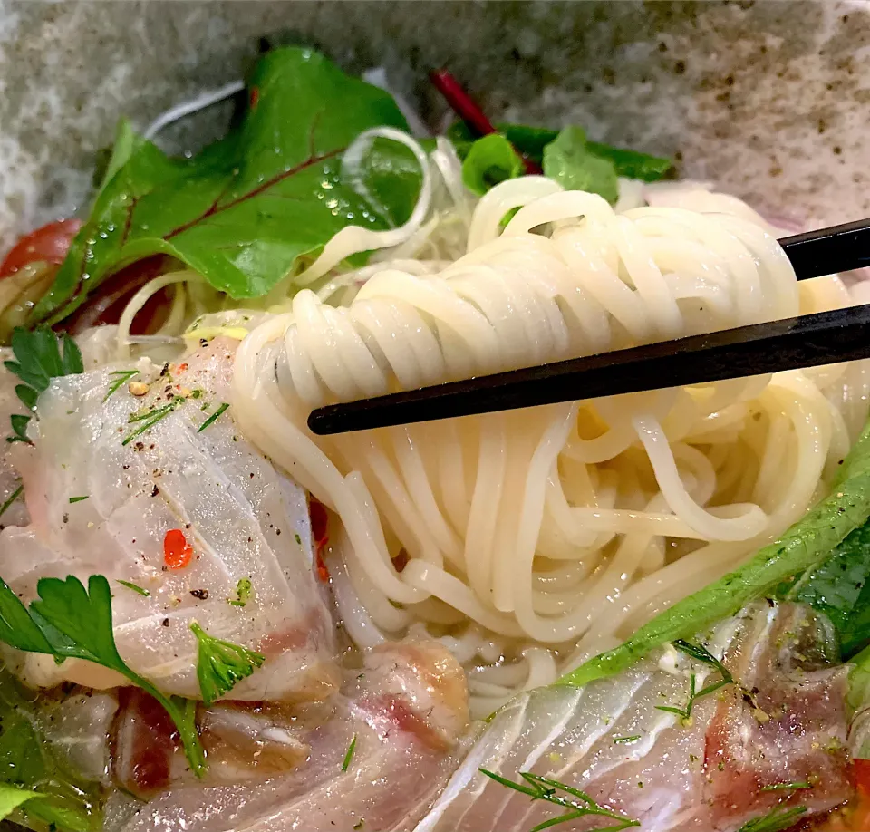 スズキのカルパッチョそうめん|半田手延べそうめんの店 阿波や壱兆さん