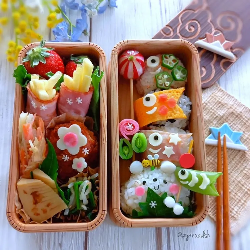 Snapdishの料理写真:🎏こいのぼりおにぎりと
柏餅風しろくまおにぎり
こどもの日弁当(´(ｪ)｀)|ayano.adshさん