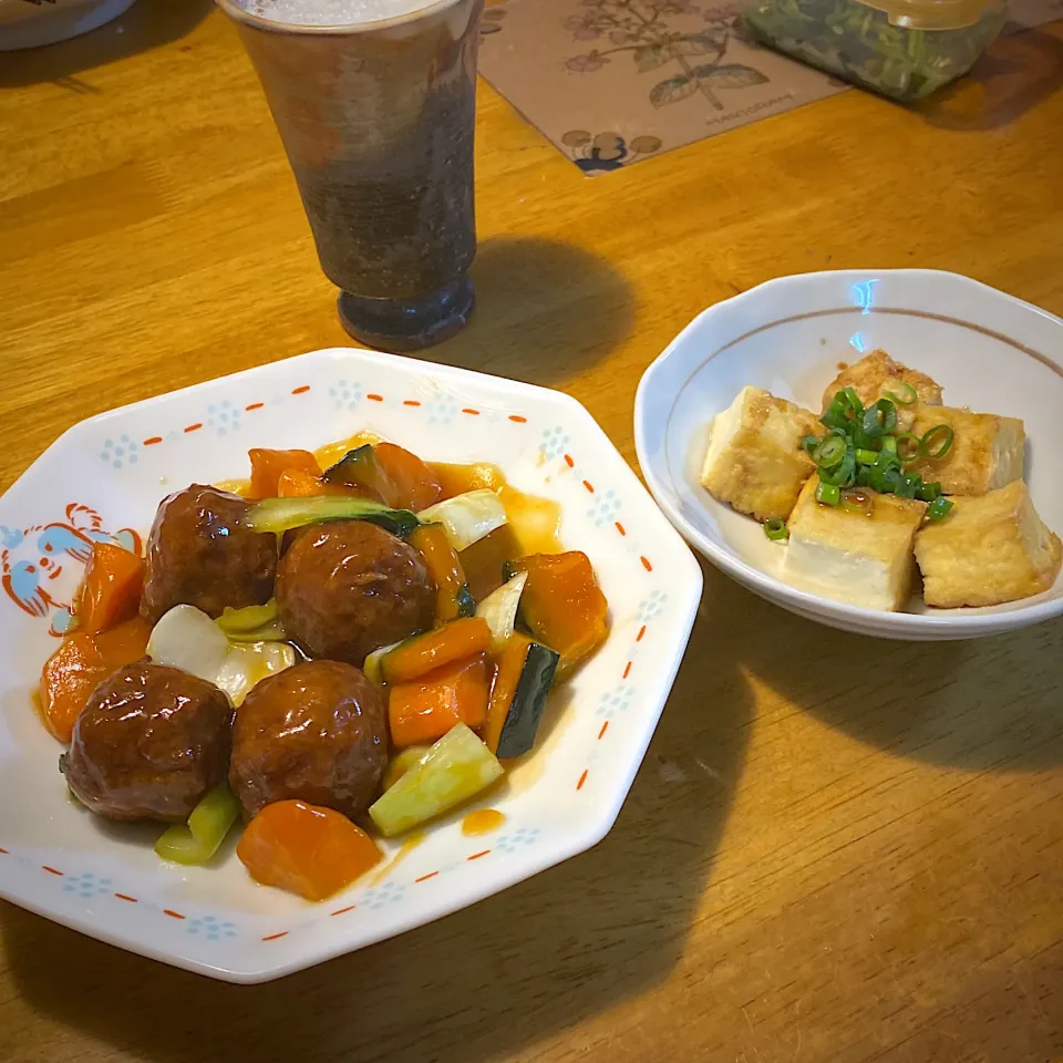 肉団子あんかけと、焼き厚揚げ|もえさん