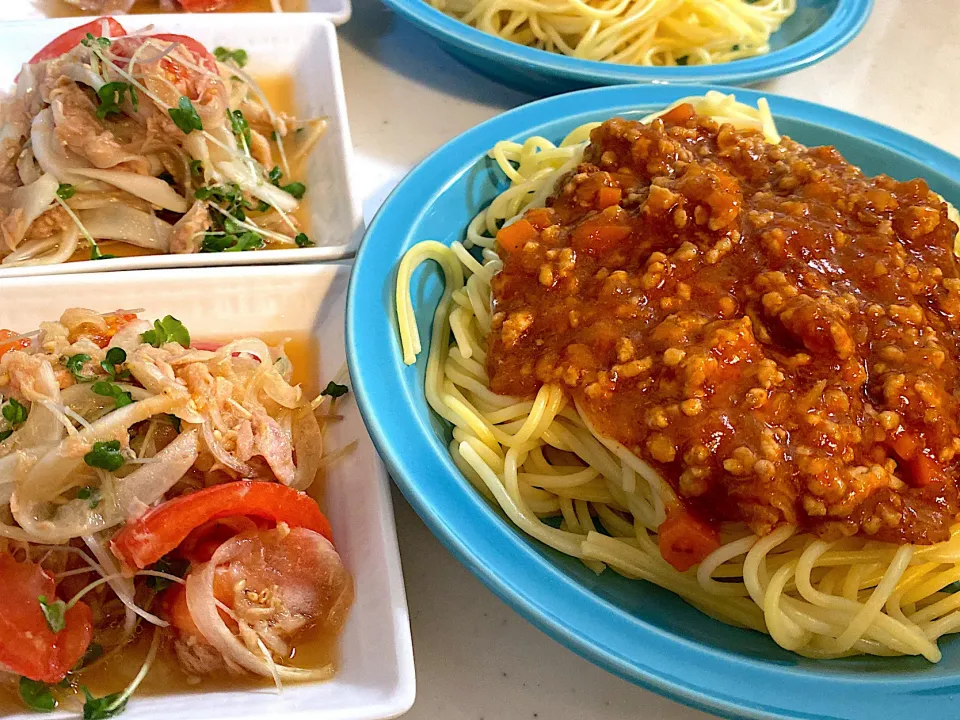 ミートソースパスタと副菜|ゆーさん