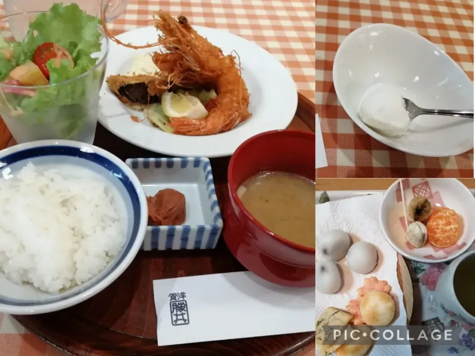 海老フライ定食とおやつ|よっちんさん