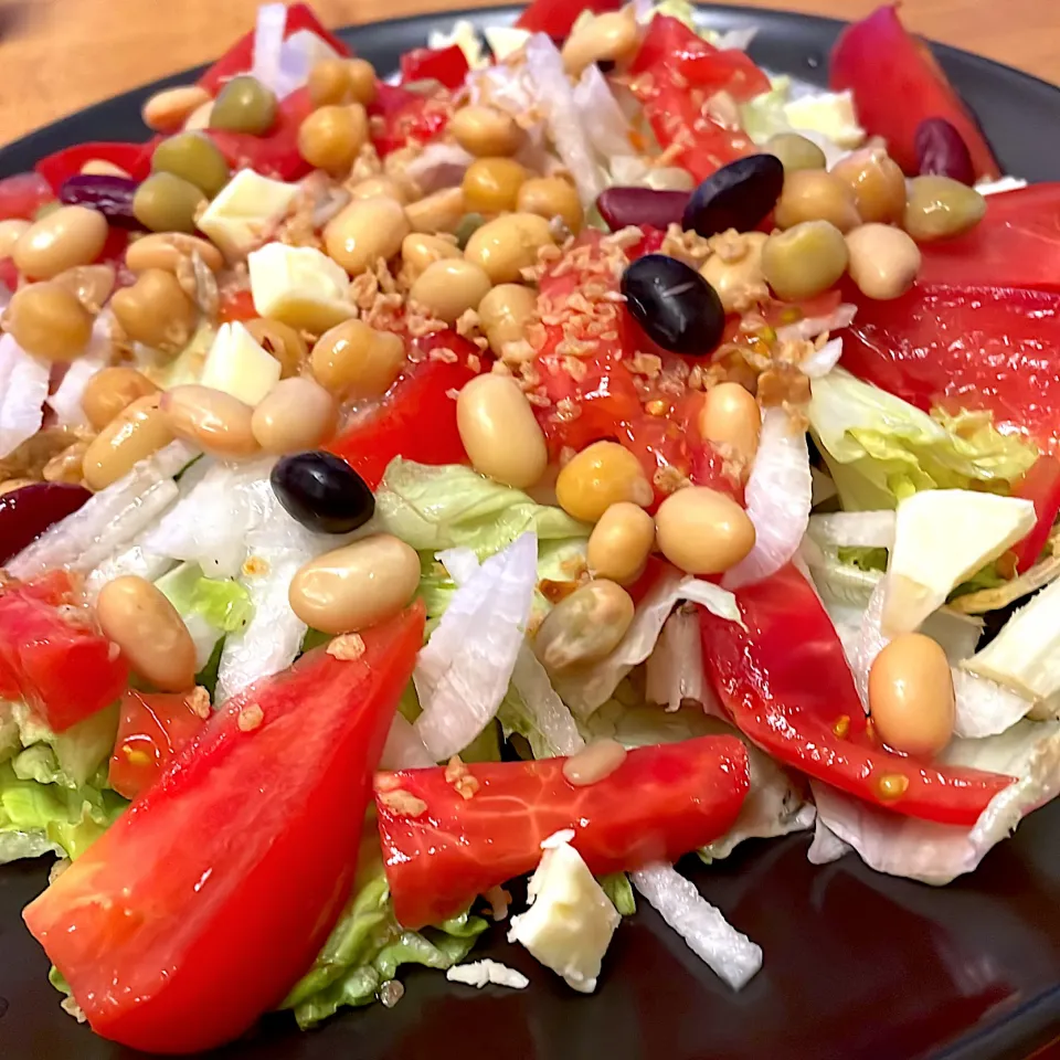 2種類のトマトと豆類のサラダ🍅　　　　　　　　　レモンドレッシングでさっぱりサラダ|mokoさん