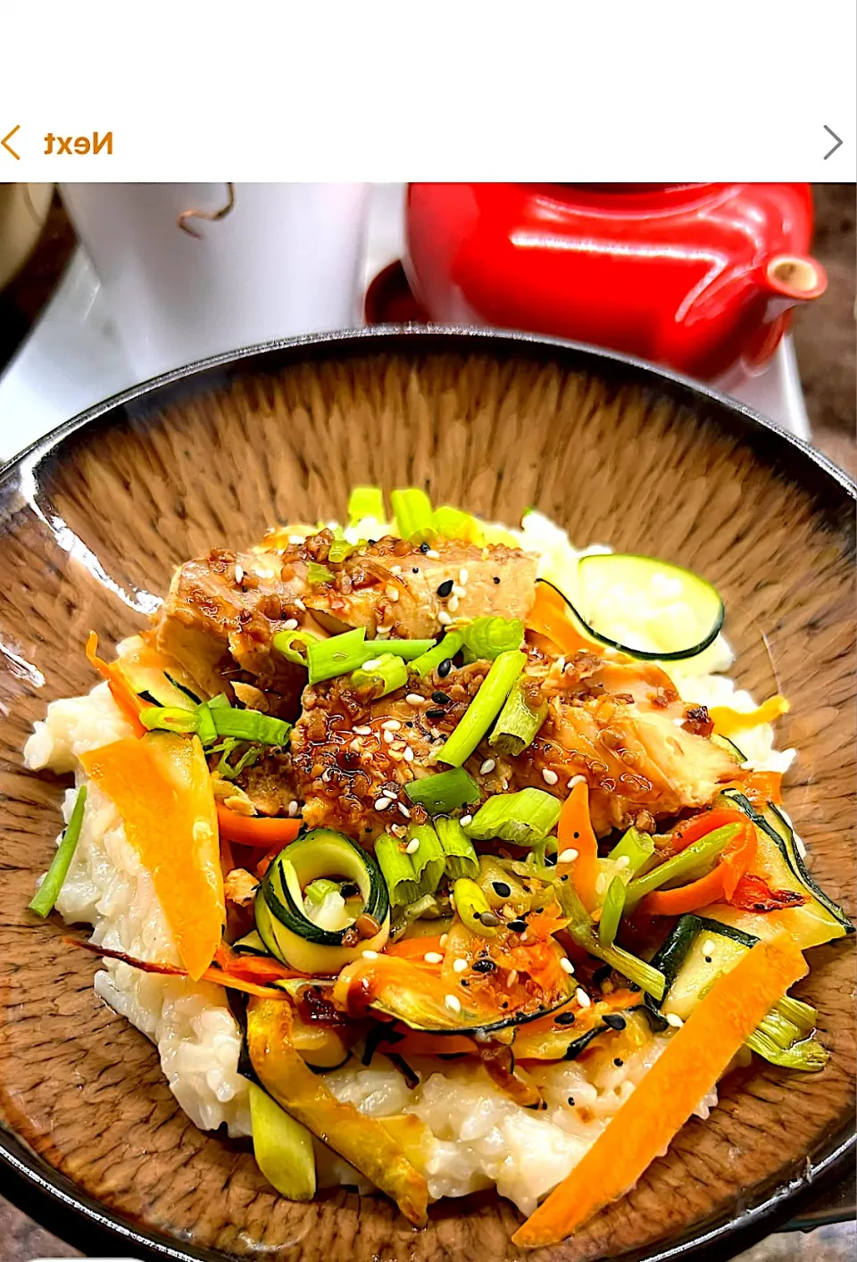 Green onion teriyaki salmon with black garlic rice|chimpmunkeeさん