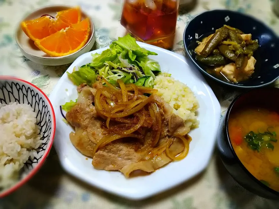 豚の生姜焼き定食風|うたかた。さん