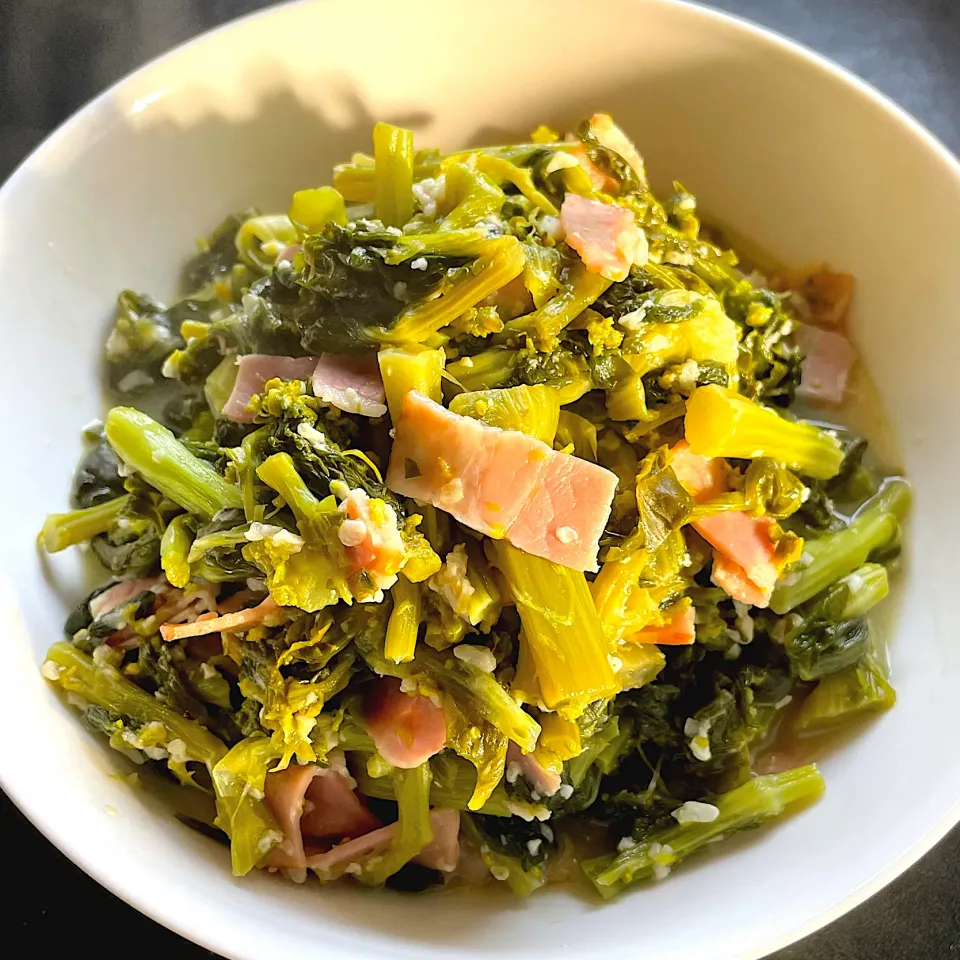 ベーコン🥓入り♪白菜の董立ち菜の塩麹煮|ひだまり農園さん