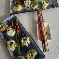 ashleigh niedbalski's dish Ahi tuna and shrimp sushi with avocado, squash, cucumber, apple, Jalapeño, and mango|ashleigh niedbalskiさん