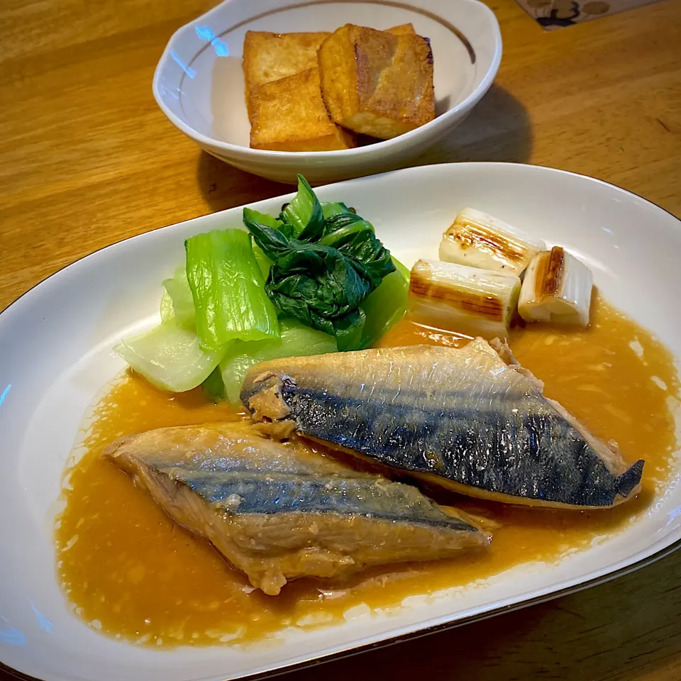 鯖の味噌煮と、焼き厚揚げ|もえさん