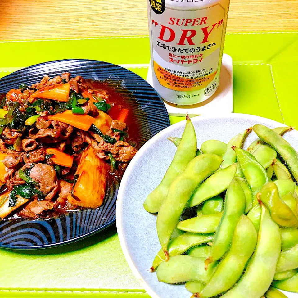 今季初！枝豆♡ 
牛と長芋のにんにく醤油炒め|naoさん