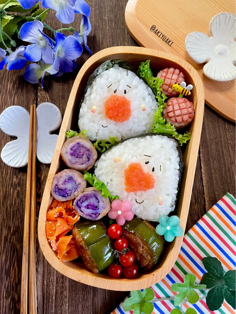 ほのぼのおにぎり弁当|Akiyoෆ¨̮⑅さん