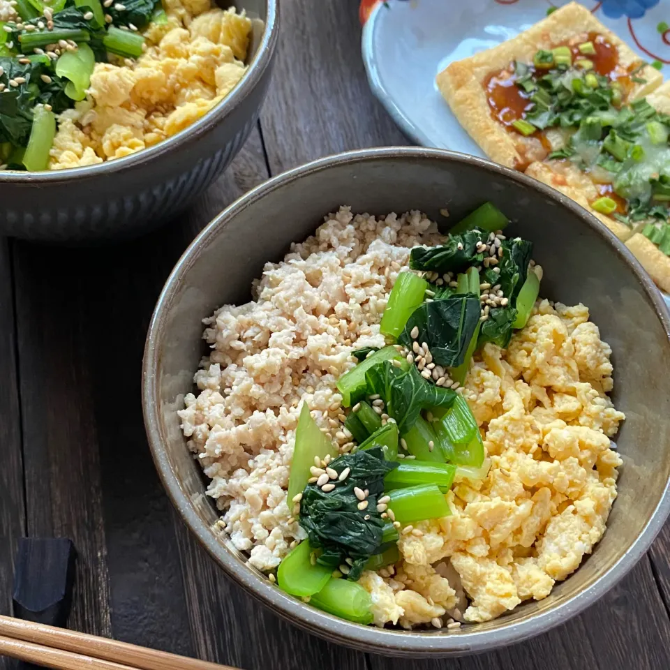 高野豆腐入り鶏そぼろ丼|ちぐあささん