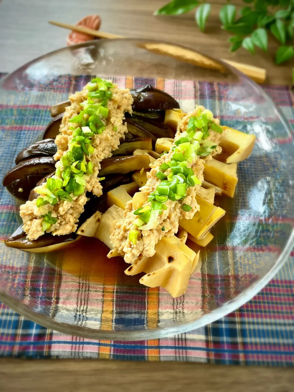 たけのこと茄子の焼き浸し⭐︎鶏そぼろ餡|スイーツポテトさん