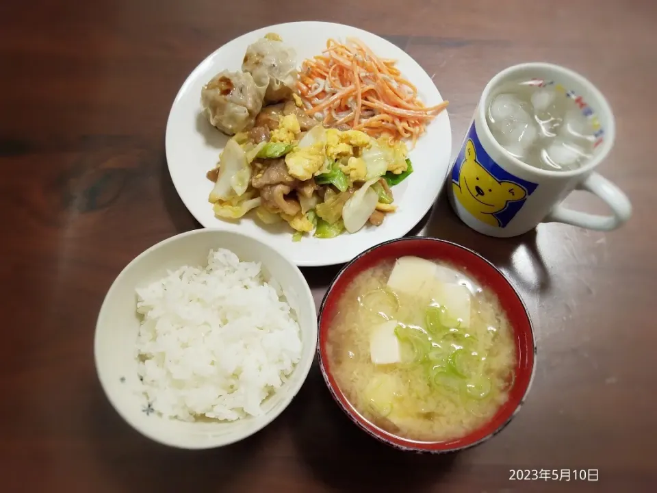 2023年5月10日の晩ご飯
豚肉とキャベツのオイスターソース炒め
肉焼売
シーザードレッシングでにんじんサラダ
新玉ねぎと豆腐のお味噌汁
焼酎水割り|ソラ♂のご飯さん