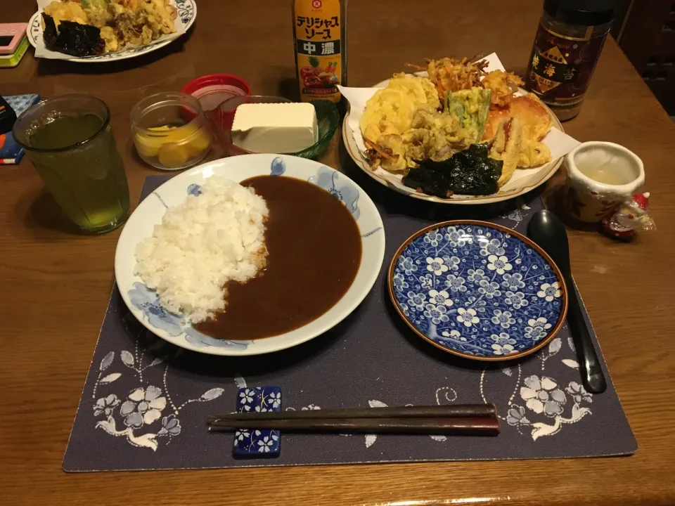 カレーライス、自家製天ぷら盛り合わせ(夕飯)|enarinさん