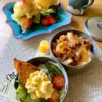 豚丼と白身魚のフライ