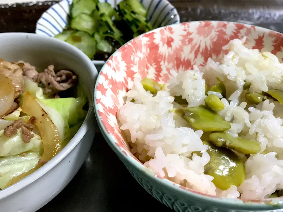 そら豆ご飯|くまとらさん