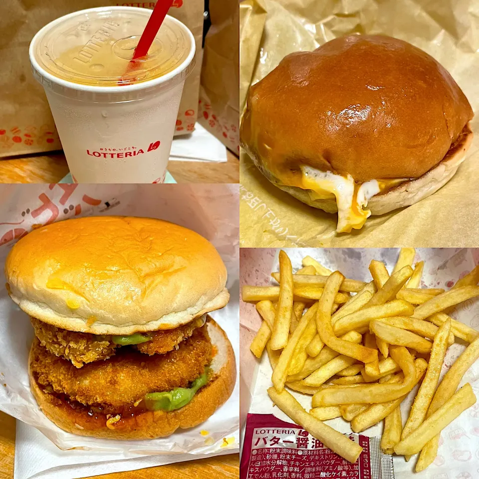 ふわとろ絶品チーズバーガー🧀🍔　　欲張り海老づくしバーガー🦐🍔　　ふるポテ🍟　　CCレモン🍋🥤|るみおんさん