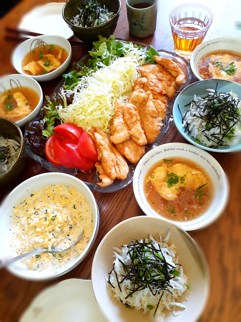 ささみのチキン南蛮と釜揚げしらす丼🎶
