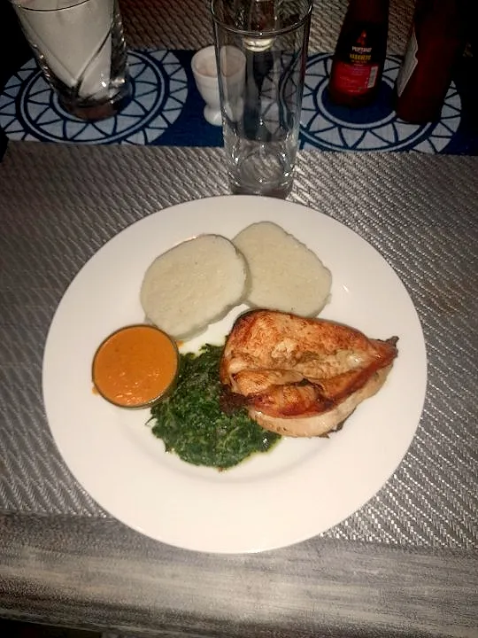 Snapdishの料理写真:kenyan polenta (ugali) coconut  spinach and  charcoal grilled chicken|+254113361128さん