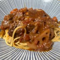 トマト煮込み　パスタ