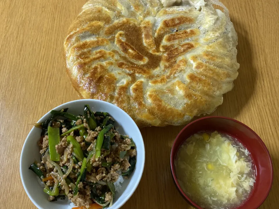 もやしひき肉丼&餃子|ここなりさん