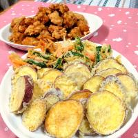 鶏の唐揚げ&さつま芋の天ぷら•野菜のかき揚げ
