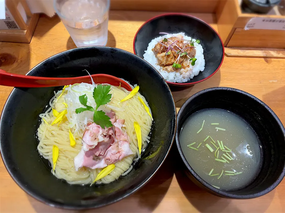 しじみと焼きあごのつけ麺＋炙りチャーシューご飯@焼きあご塩らーめん高橋 上野店|morimi32さん