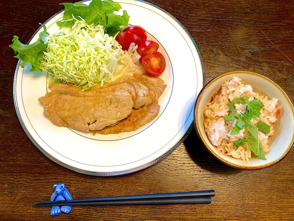 豚肉の生姜焼き、タコの炊き込みご飯|カドラさん