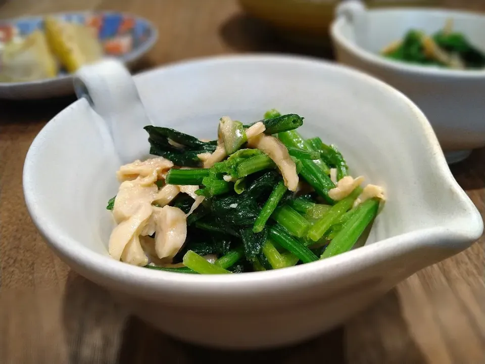 蒸し鶏とほうれん草のからし和え|古尾谷りかこさん