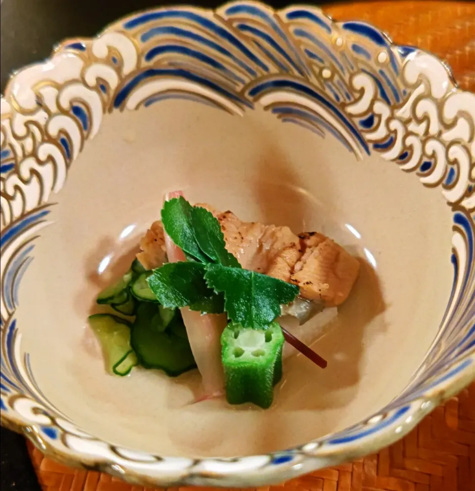 酢の物
穴子胡瓜三杯酢 長芋・第荷・防風・おくら・花穂|哲さん