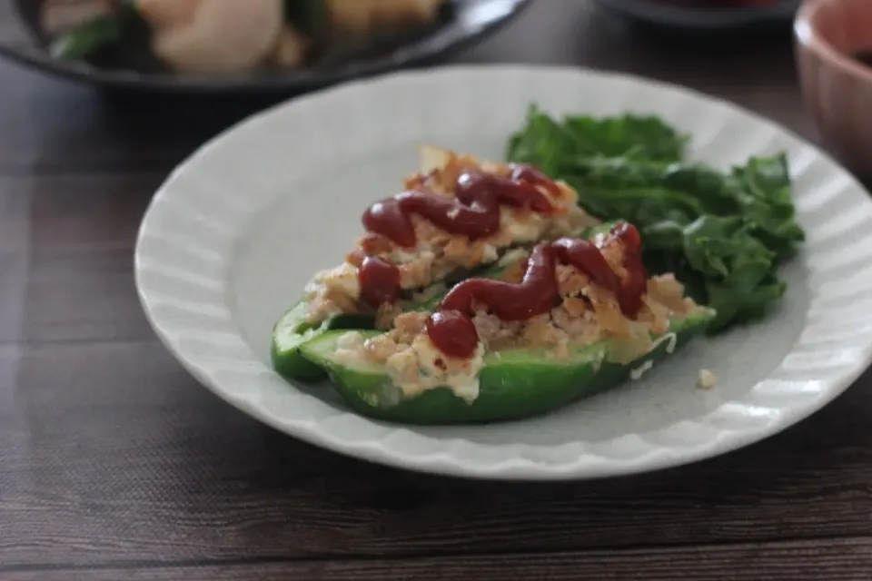 大豆ミートのピーマン肉詰め風|ちいさなしあわせキッチンさん