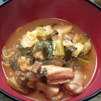 スンドゥブ味の牛モツ鍋からのラーメン