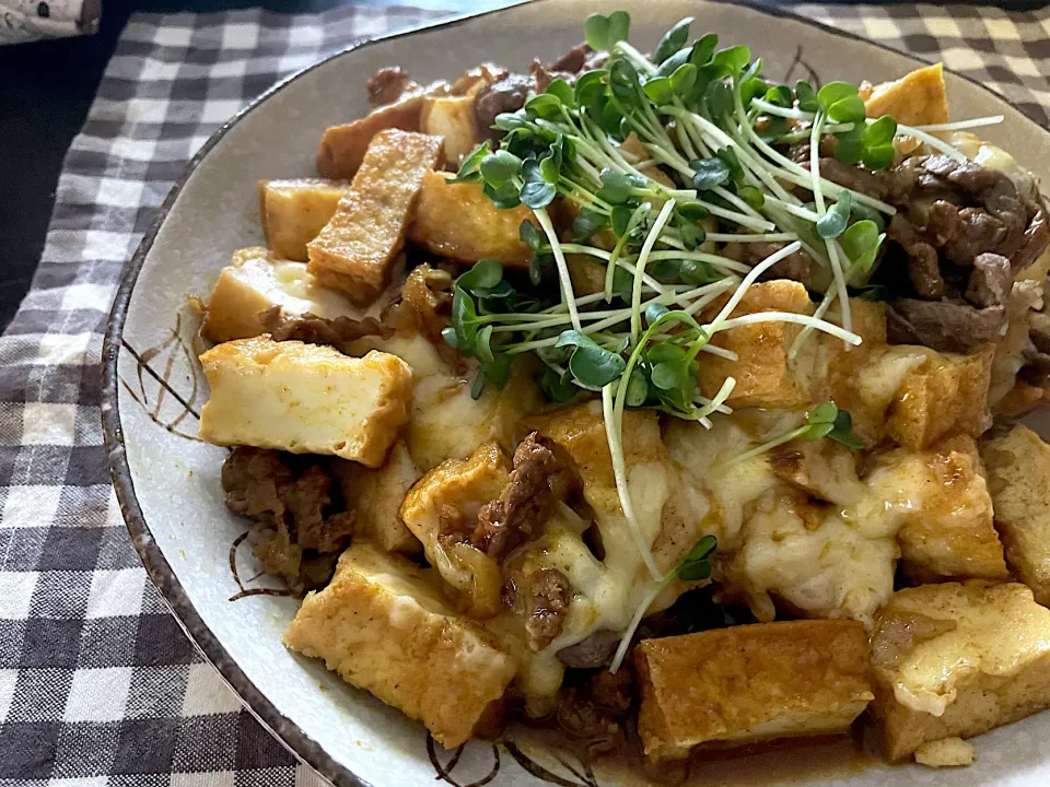 牛肉と厚揚げのカレーチーズ焼き|ハルさん