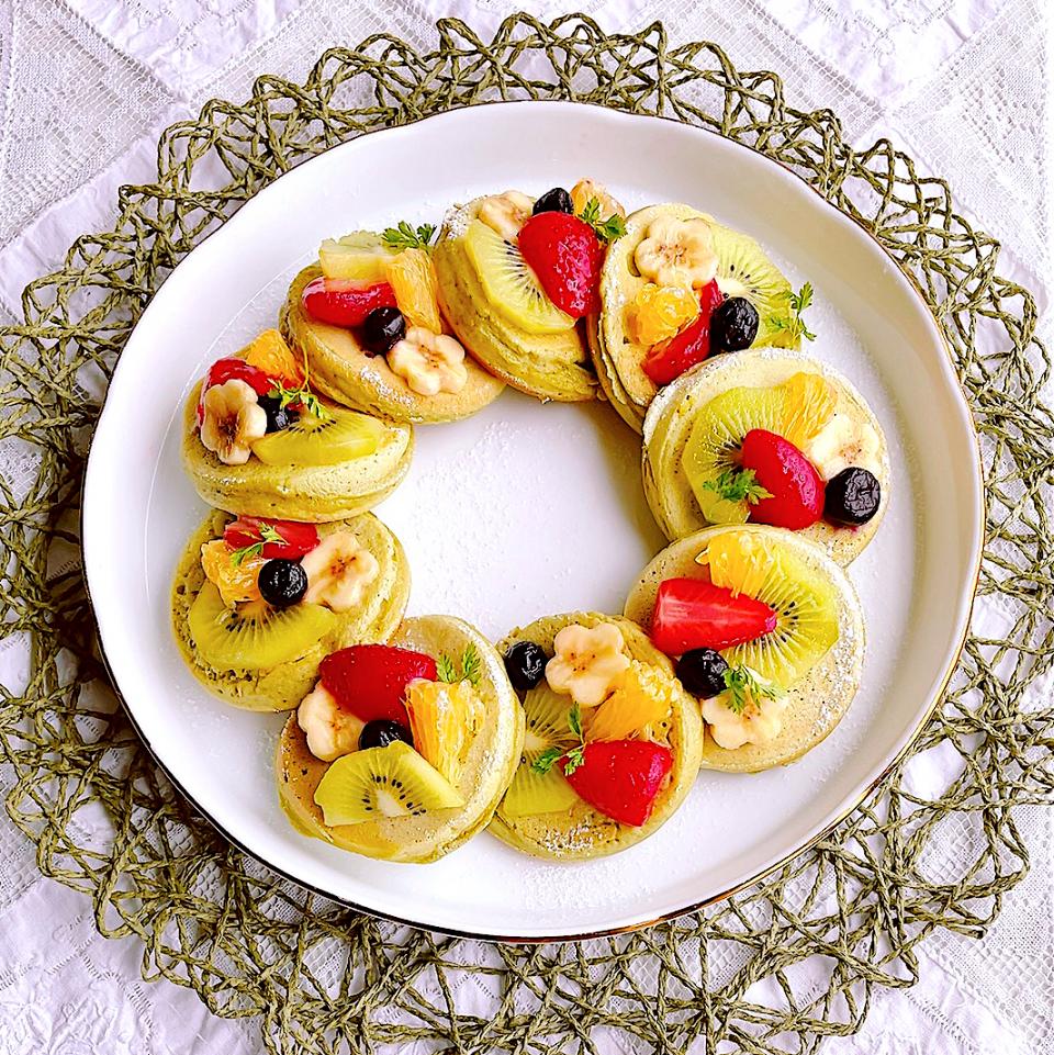 🌱抹茶入り⋆*リースフルーツパンケーキ🌱孫達のおやつに👥♡*゜