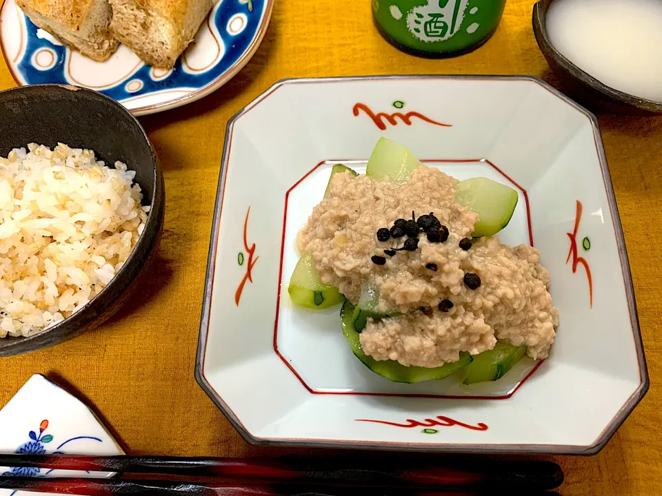 翡翠煮　　　　　　　　　　　　　　　　　　　　加賀太きゅうりの鶏そぼろあん馬告の香り|KimaLABOさん