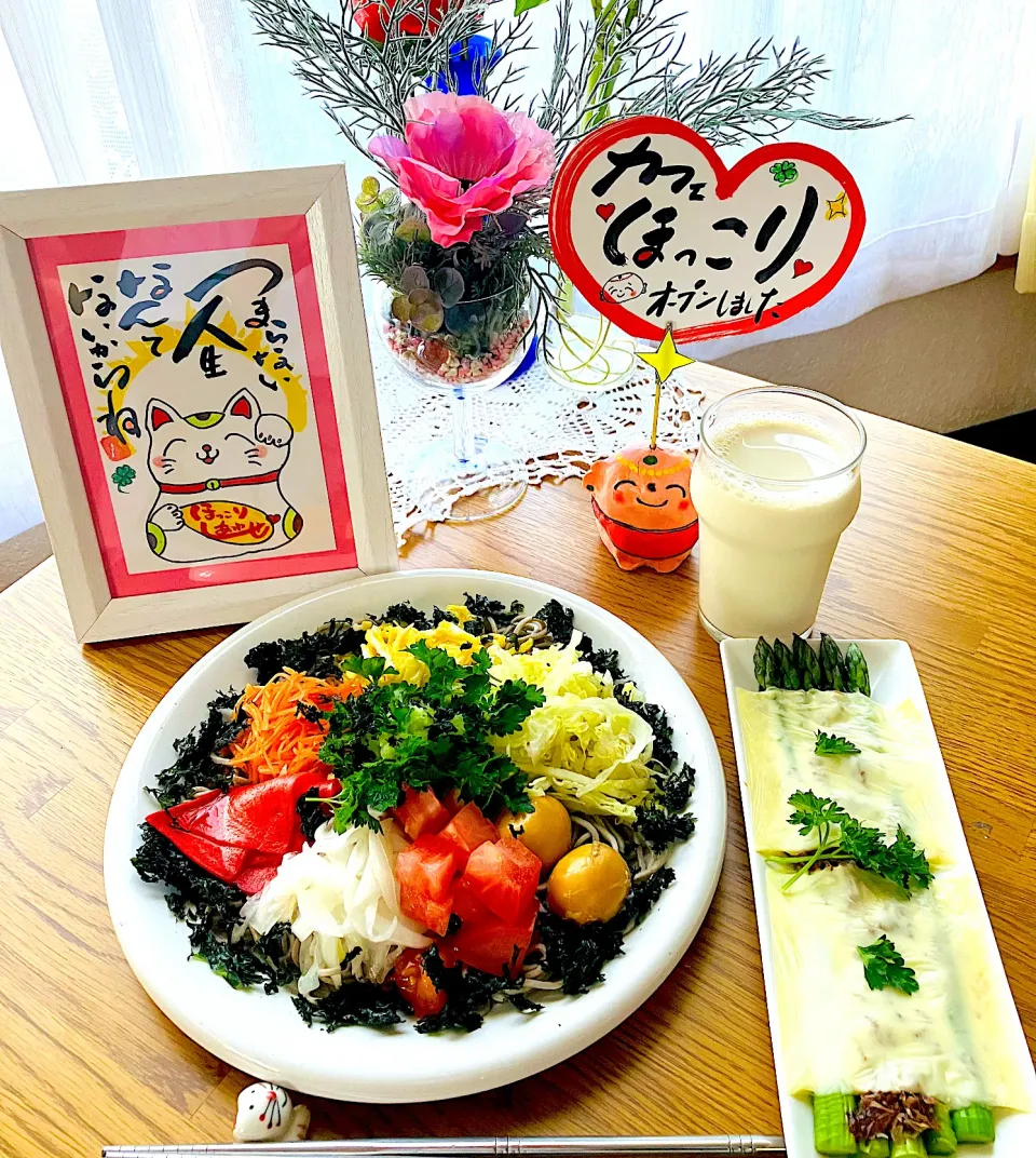 蕎麦サラダ🥗チーズおかかアスパラガス💖|HAMI69さん