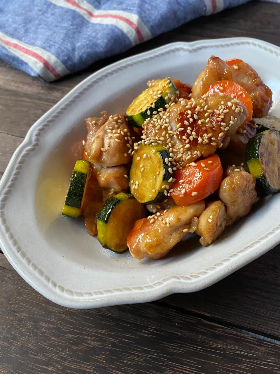 鶏肉とズッキーニの甘辛炒め|ちぐあささん