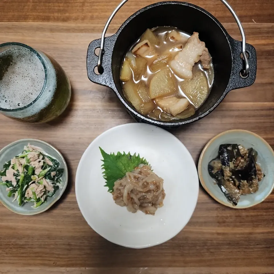 20230526
豚バラ大根
イカの醤油麹和え
茄子味噌煮
ほうれん草とツナのサラダ|noccoさん