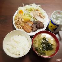 2023年5月23日の晩ご飯
サイコロステーキ
さつま揚げ
鶏挽肉とじゃがいもの煮物
千切りキャベツ
豆腐と小松菜のお味噌汁
焼酎水割り