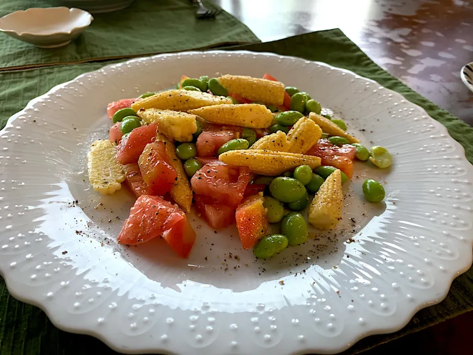 ベービーコーンと枝豆とトマトのイタリアンサラダ|きよたさん