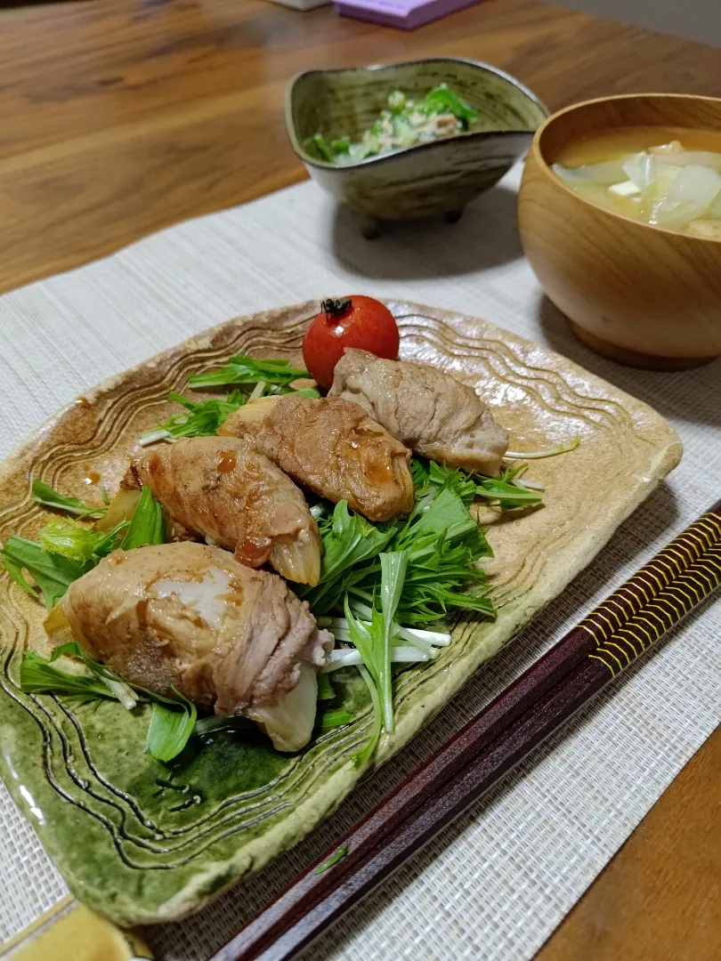 新玉ねぎの肉巻きポン酢炒め|上海ひまわりさん