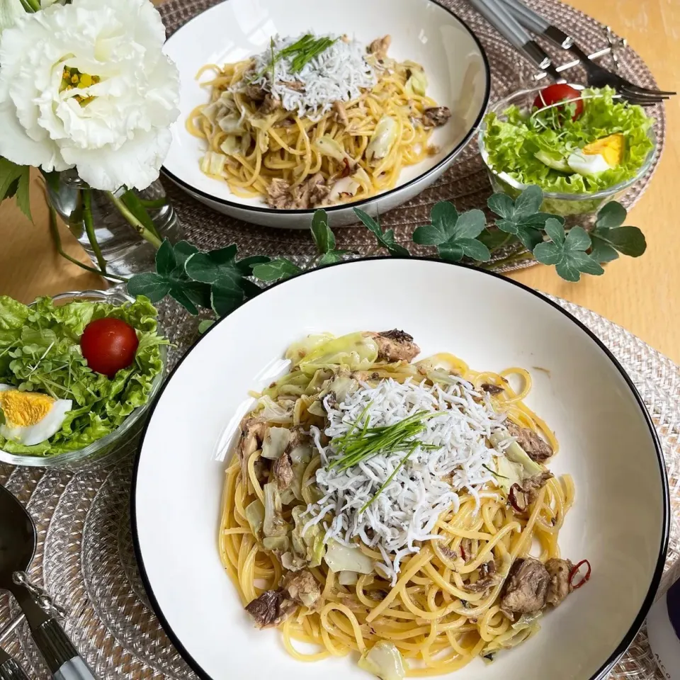 5/28❤︎サバ缶とキャベツのペペロンチーノパスタ🍝🌱|Makinsさん