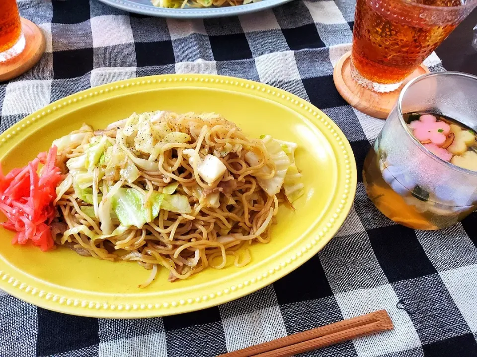 焼きそば　バルサミコver.&お吸い物|emiさん