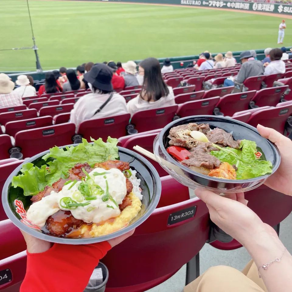 森下のタルタル❗️チキン南蛮エッグ丼　　小園のハラミ丼|ちゃみこさん