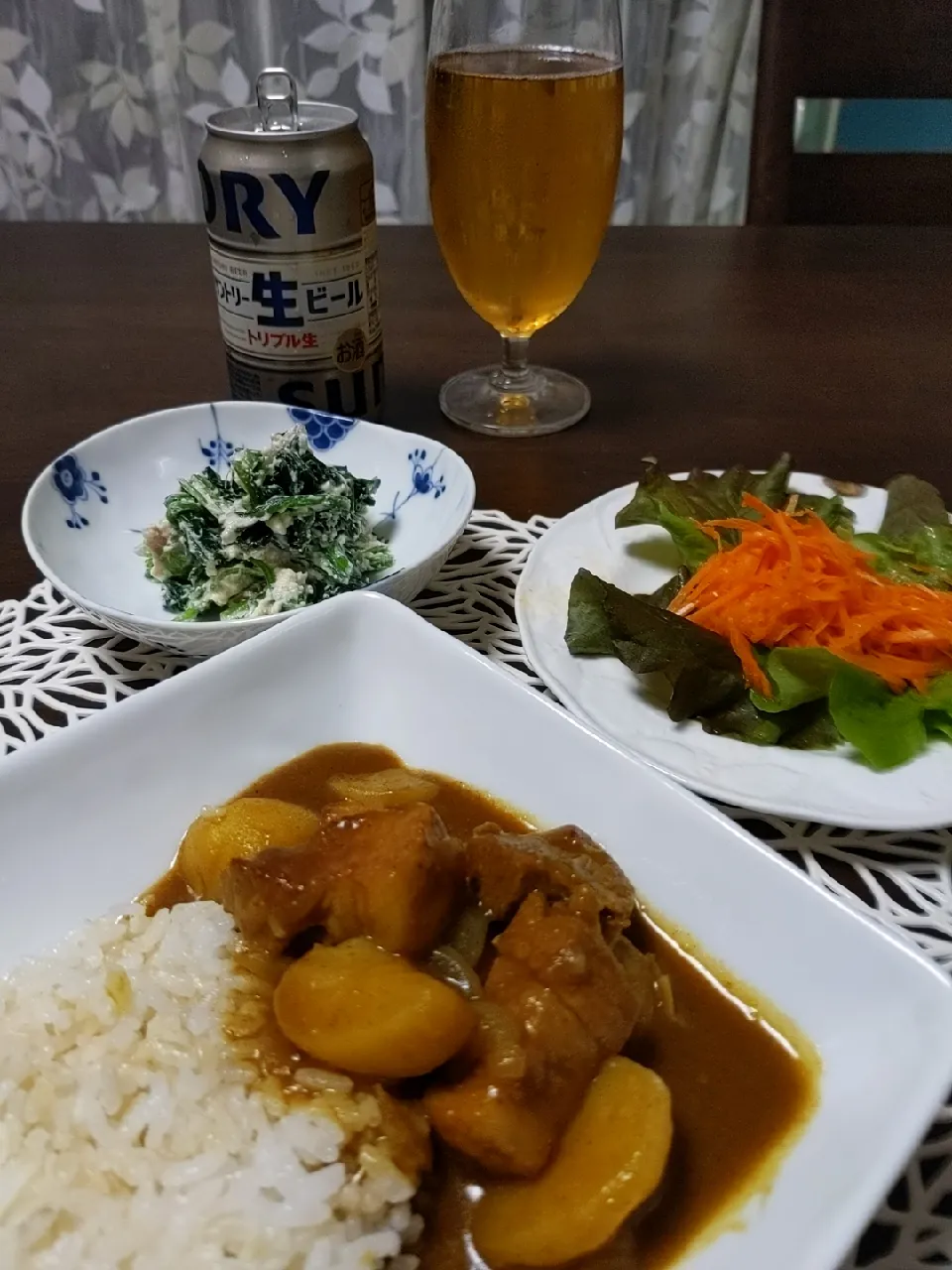 カレー🍛  人参サラダ
ほうれん草の白和え|ヒカリーさん