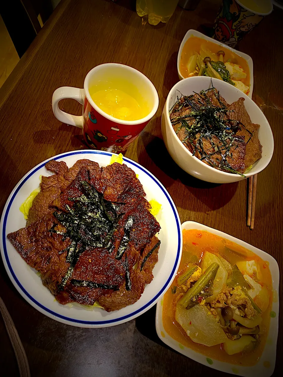 牛カルビ焼き肉丼　純豆腐チゲスープ　お茶|ch＊K*∀o(^^*)♪さん