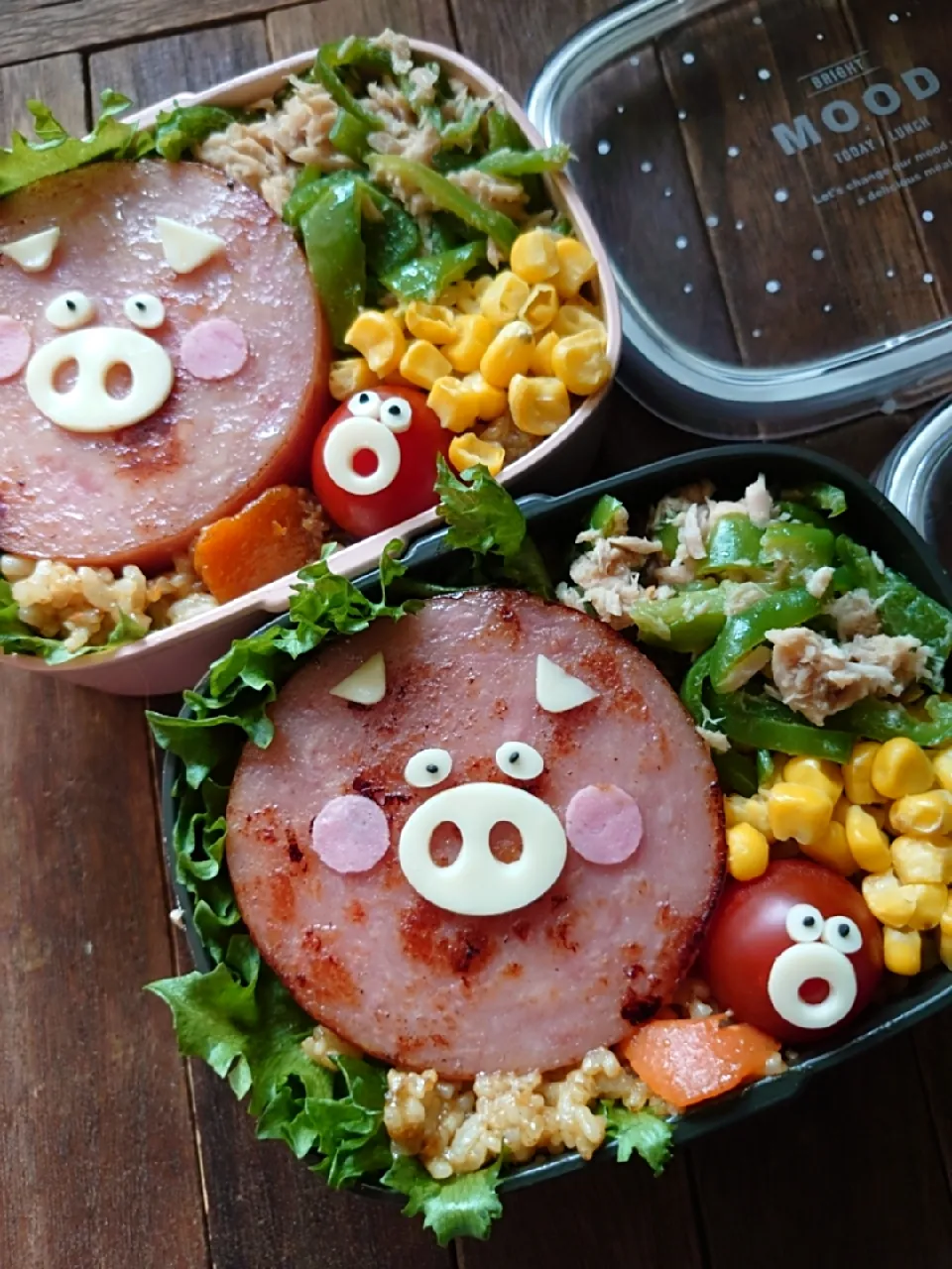 漢の…長女と次女用🍱ハムステーキ乗せドライカレー弁当|ᵏᵒᵘさん