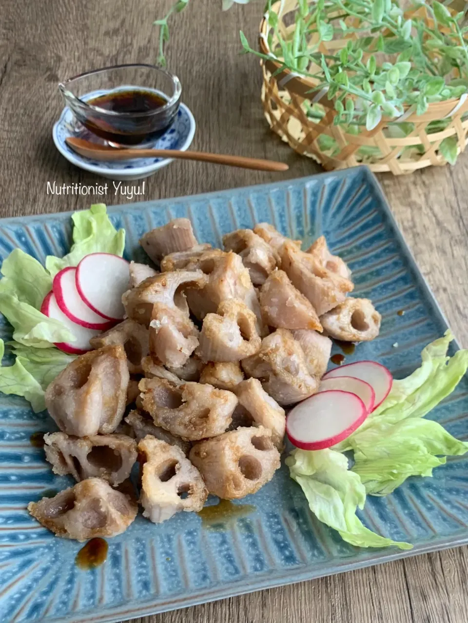 れんこんの米粉揚げ　甘醤油ダレおかき風|ゆーこどんさん